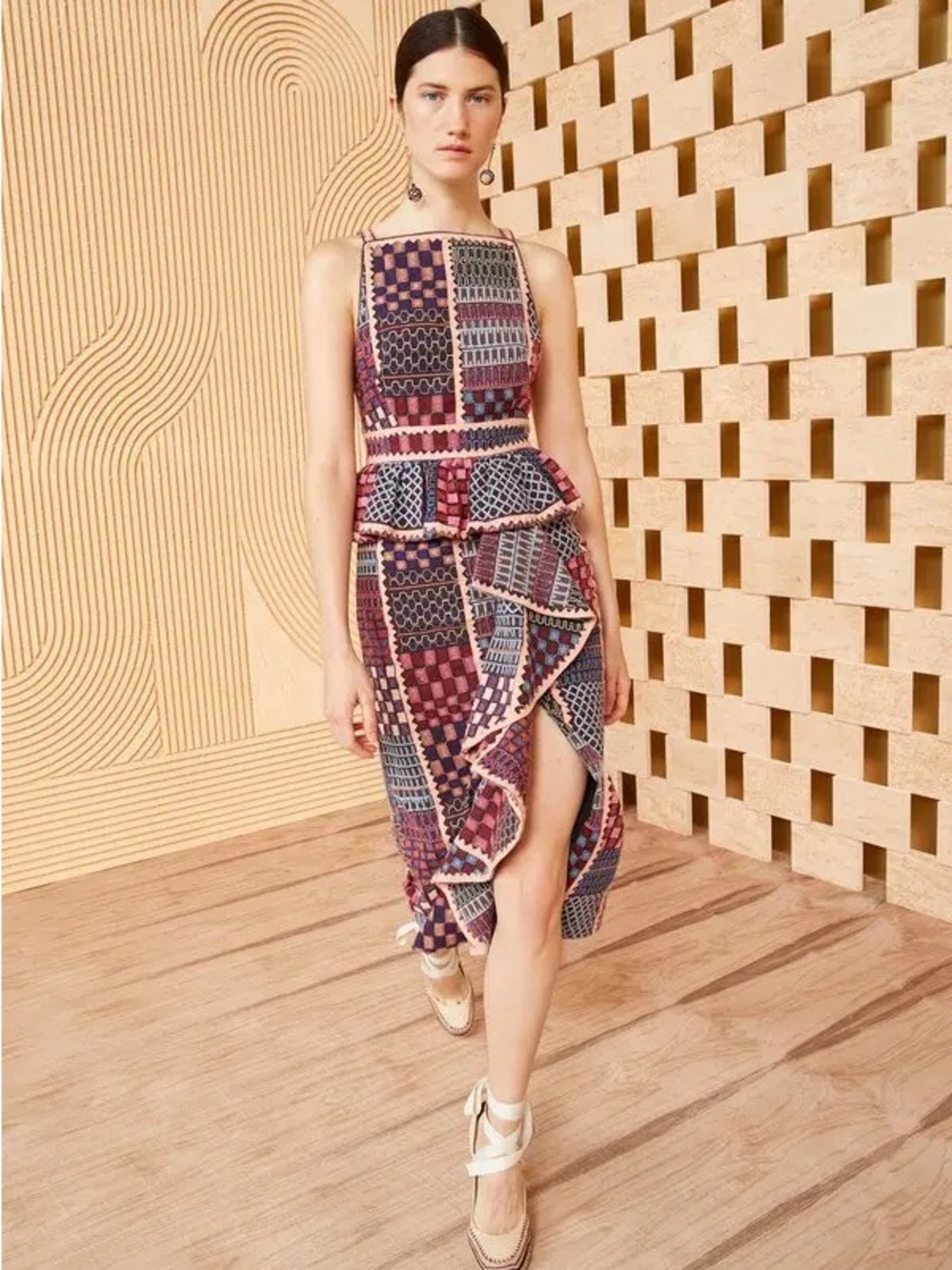 Ulla Johnson Multicolor Patchwork Midi Dress — Navy, Pink, Cream